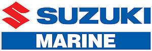 The logo for suzuki marine is blue and red.