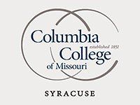 Columbia College of Missouri logo: text inside two overlapping gray circles, 