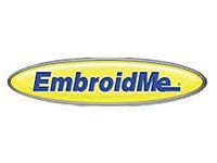 EmbroildMe logo in blue text inside a yellow oval with a silver border.