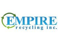 Logo for Empire Recycling Inc. with blue text and a green recycling symbol.