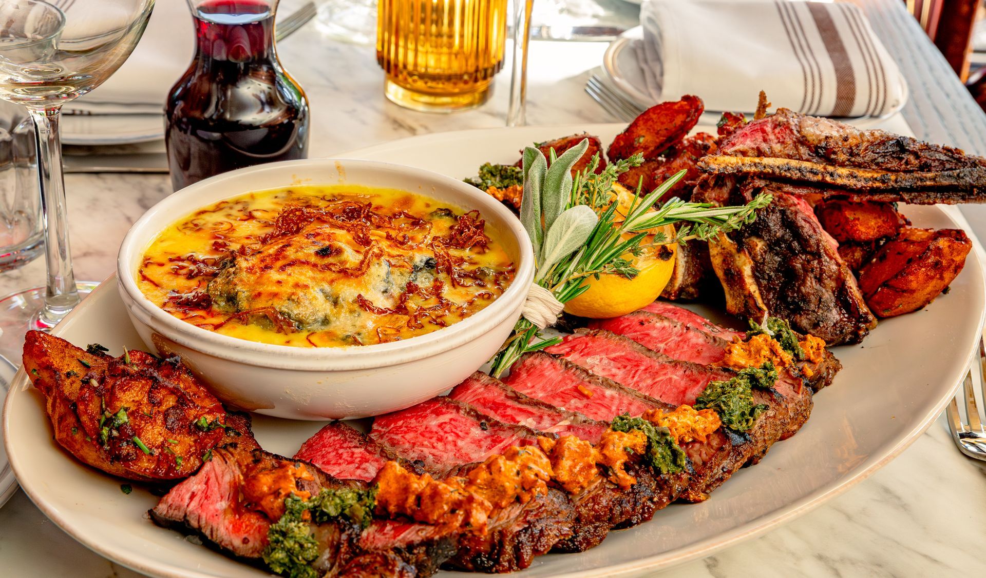 Prime steak and Italian steakhouse dinner entrée at Prima Boston in Charlestown