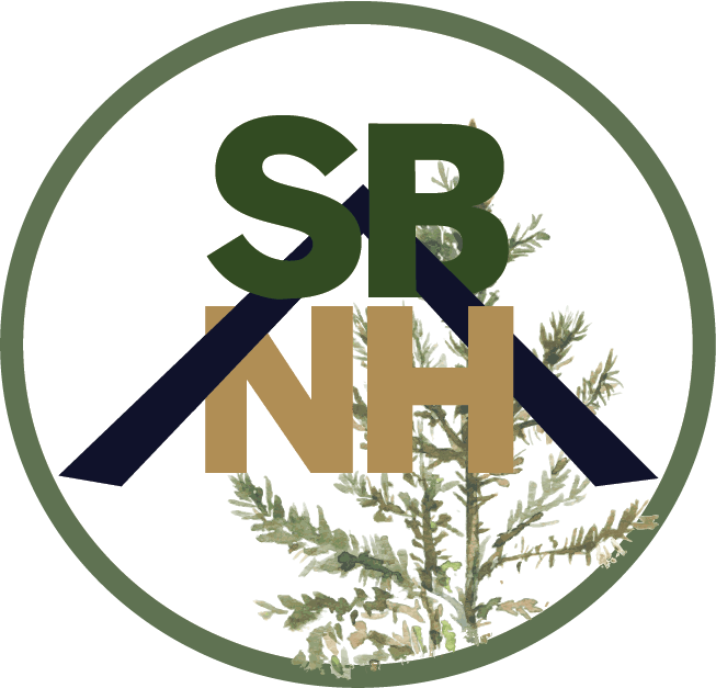 A logo for sb nh with a tree in the background