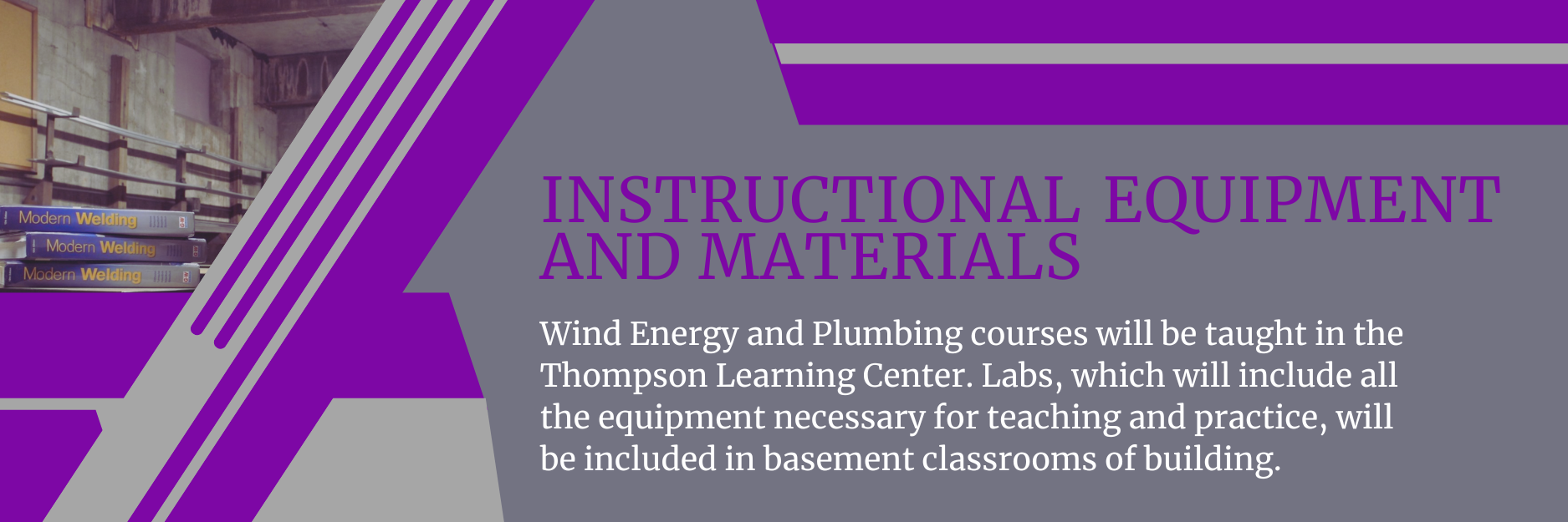 Purple title slide with diagonal stripes and text: 