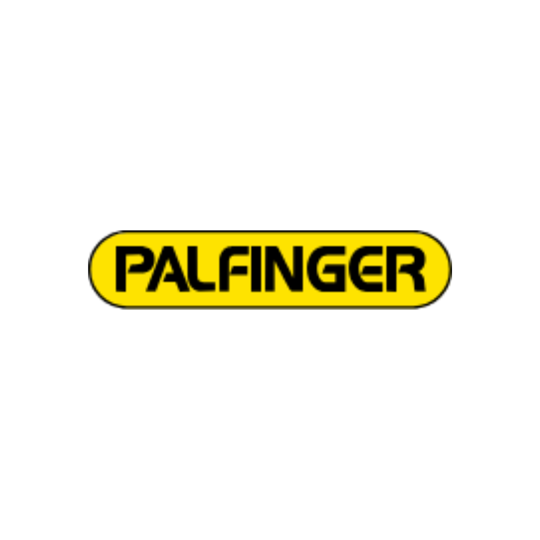 PALFINGER logo in black text on a yellow rounded rectangle background