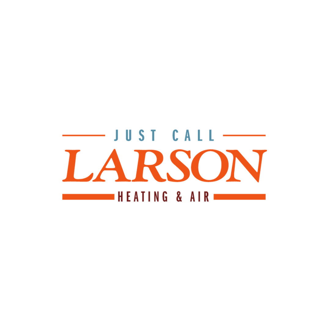 Just Call Larson Heating & Air logo in orange and gray on a white background