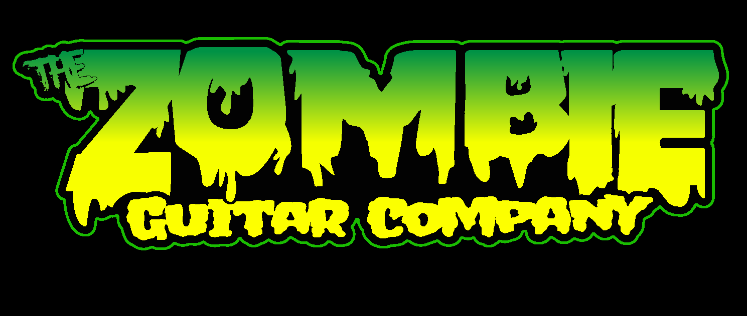A green and yellow logo for the zombie guitar company