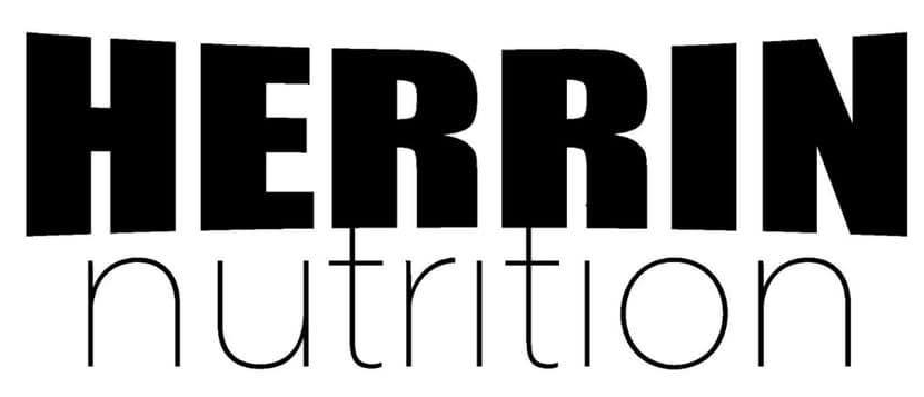 A black and white logo for herrin nutrition on a white background.