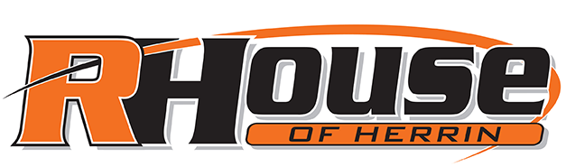The logo for rhouse of herrin is orange and black