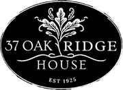 A black and white logo for 37 oak ridge house