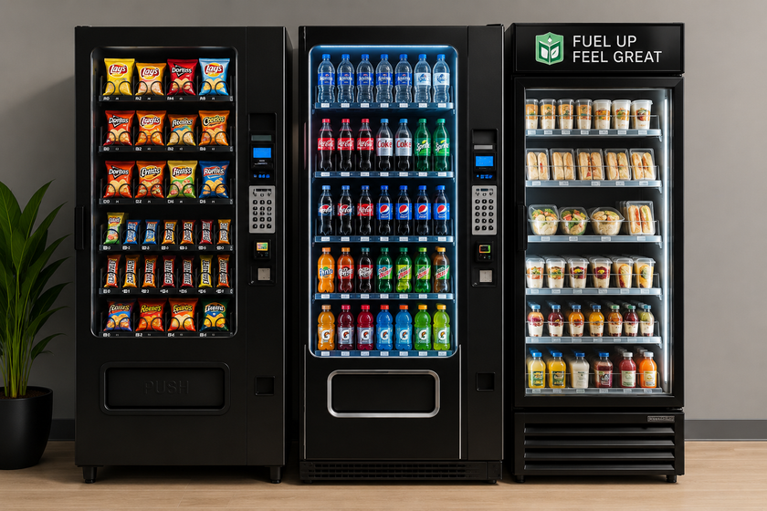 Snack, beverage, and fresh food vending machines