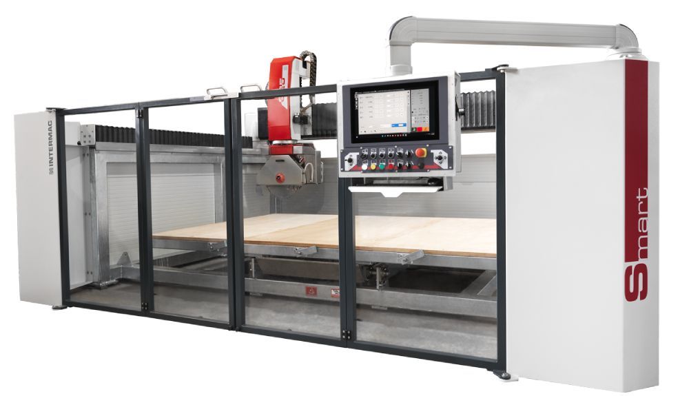 A CNC Bridge Saw in operation