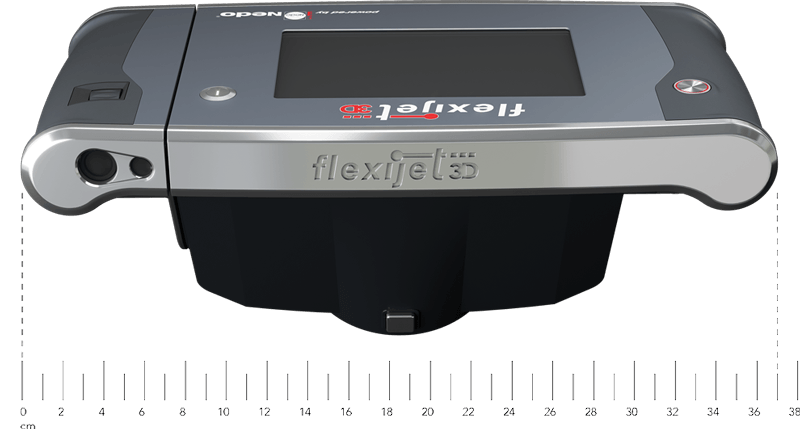 Flexijet 3D laser measuring system showing front view with lens and display for precise digital CAD measurement.
