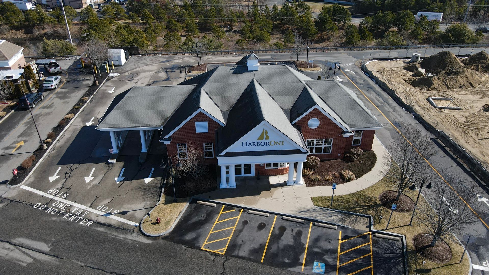 An aerial view of a building with the letter a on it