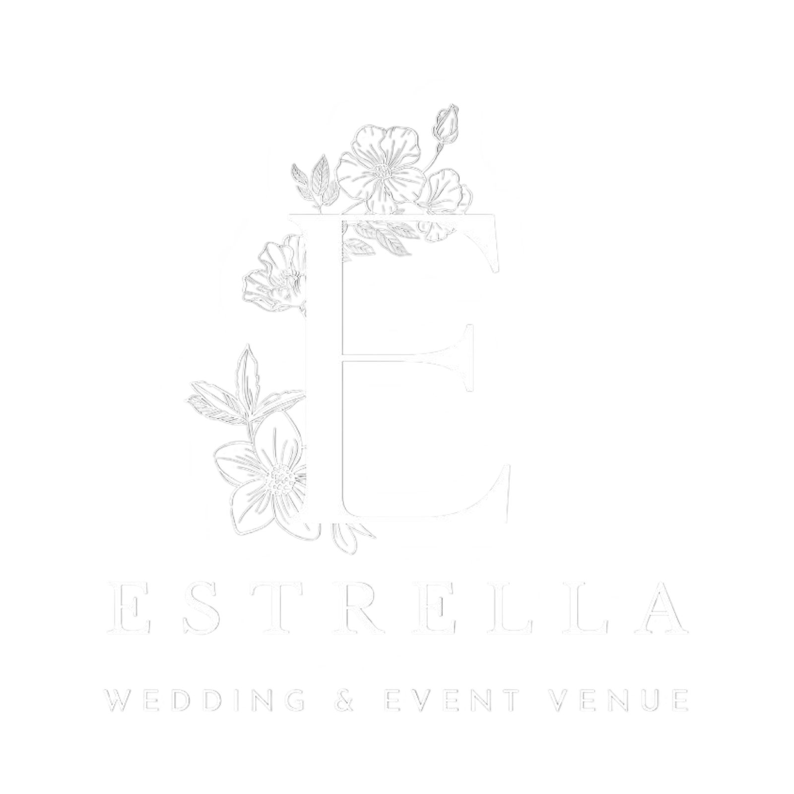 Elegant floral monogram logo with the name “Estrella” and “Wedding Event Venue” beneath it.