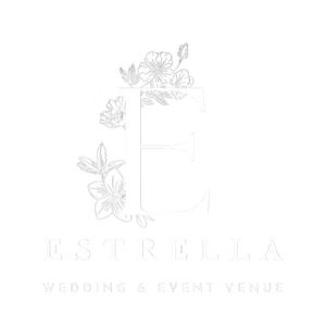 Elegant floral monogram logo with the name “Estrella” and “Wedding Event Venue” beneath it.