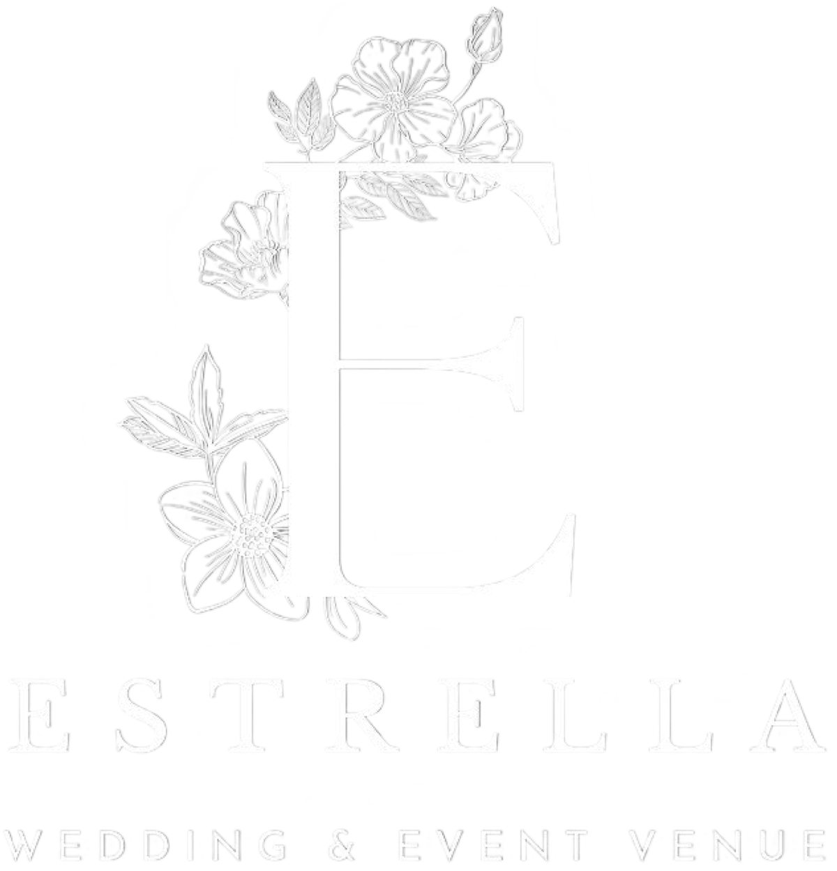 Elegant floral monogram logo with the name “Estrella” and “Wedding Event Venue” beneath it.