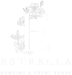 Elegant floral monogram logo with the name “Estrella” and “Wedding Event Venue” beneath it.