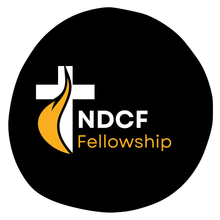 NDCF logo with picture of cross and a flame to its left
