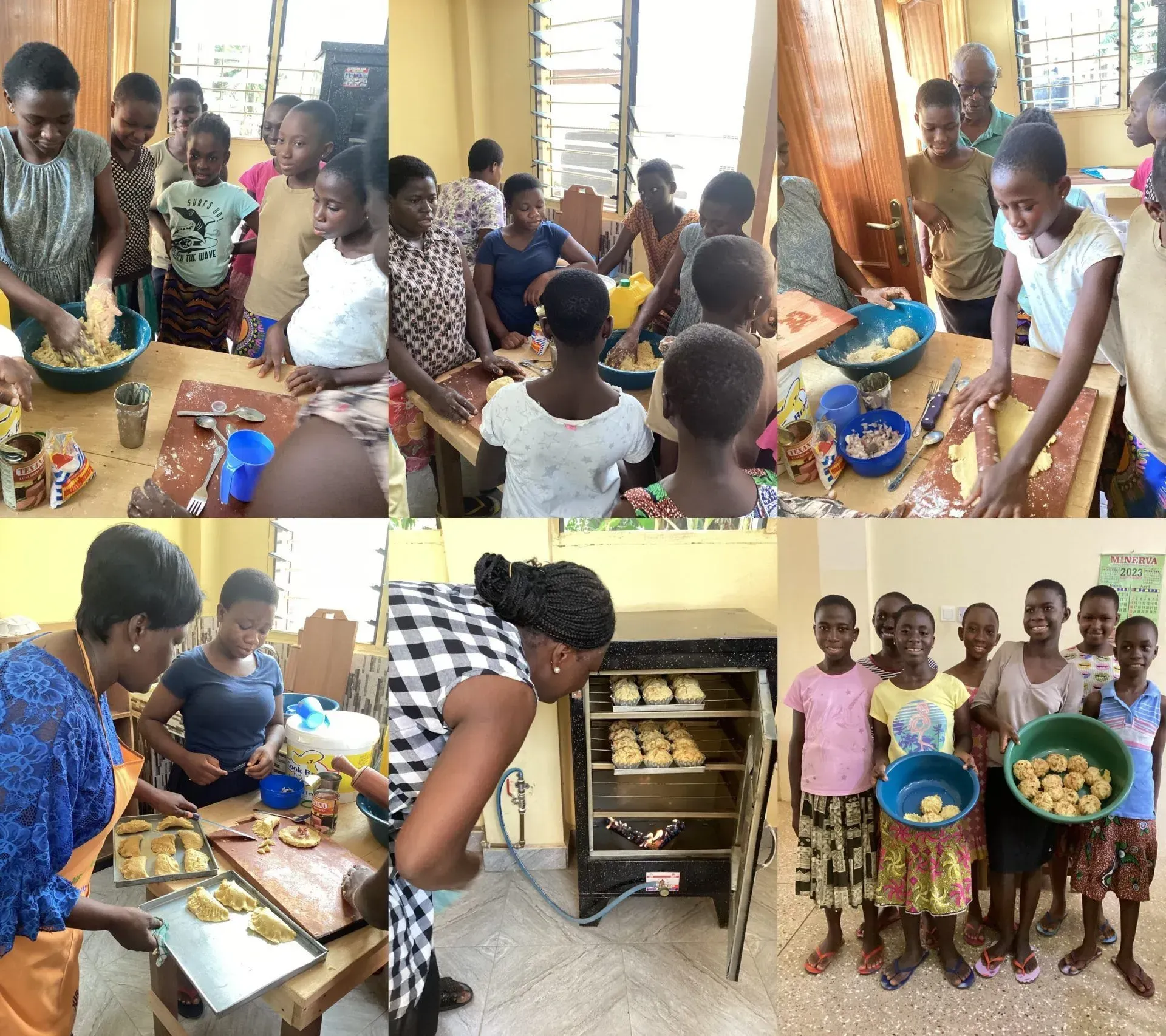 A group of children are cooking together in a kitchen.