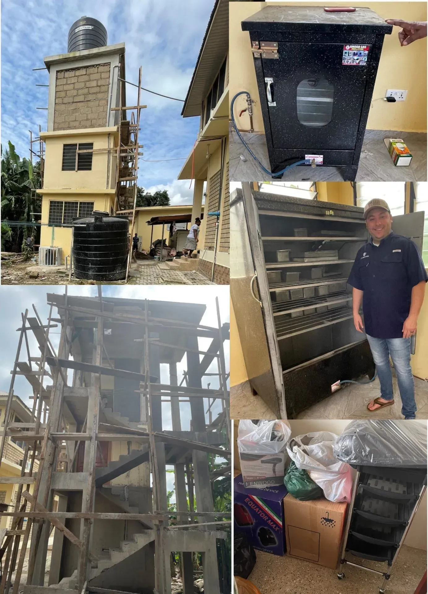A man is standing in front of a building under construction.