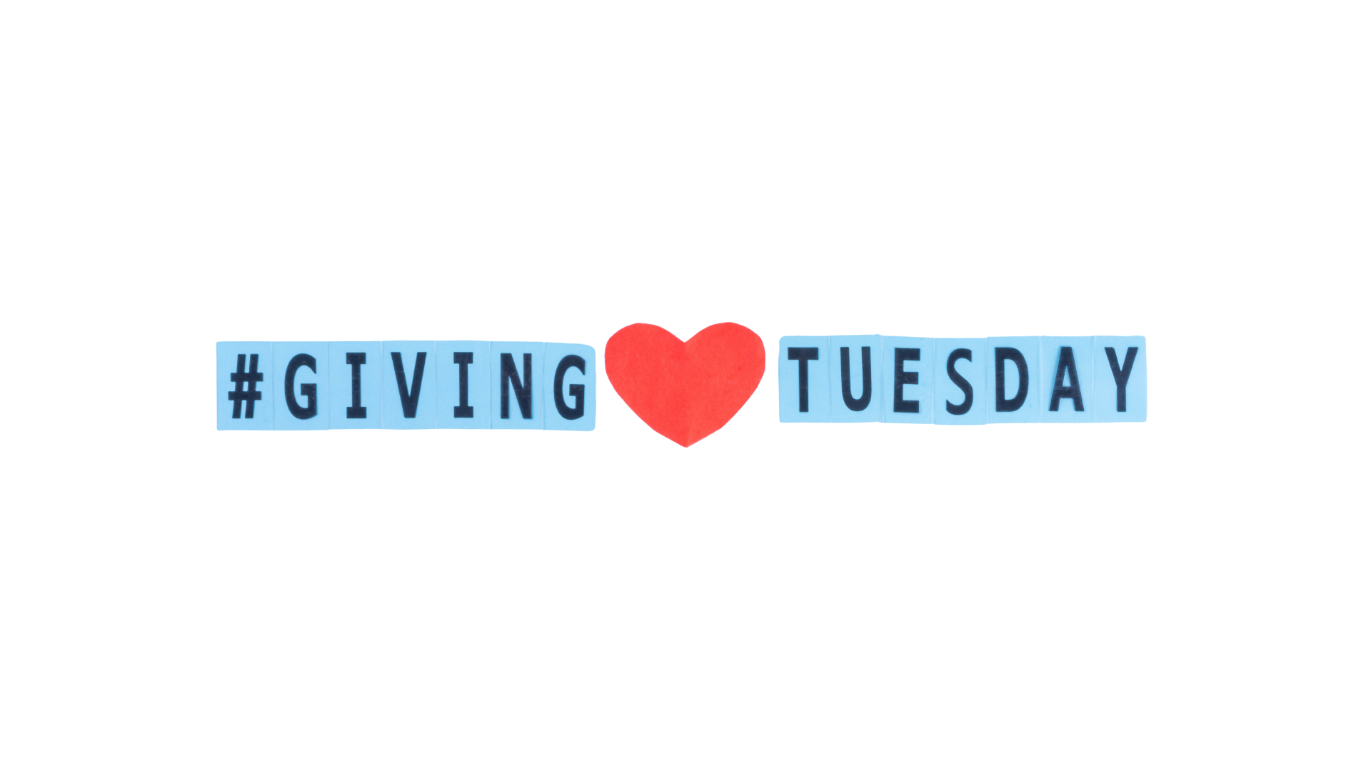 #GivingTuesday text in blue with a red heart symbol in the center