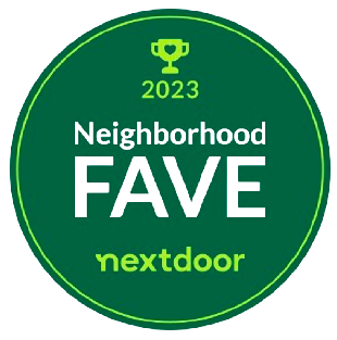 Green Nextdoor Neighborhood FAVE badge for 2023, with a trophy icon.