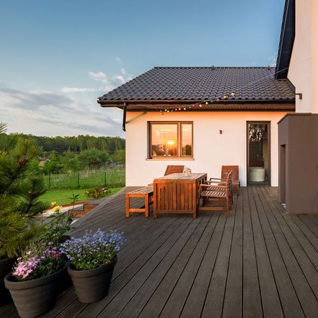 Villa patio with decorative plants