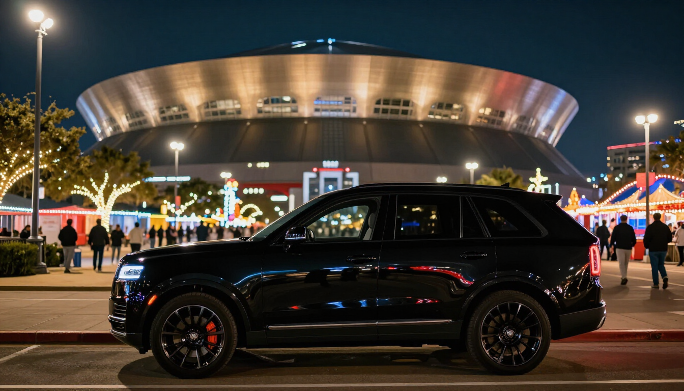 Professional chauffeur opening a luxury car door in New Orleans during Essence Fest.