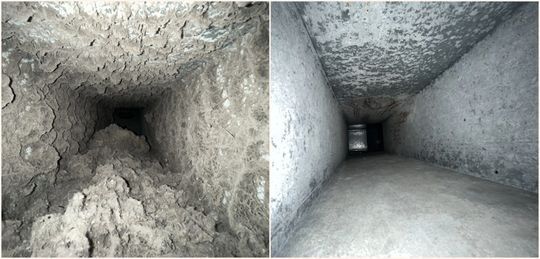 Before and after comparison of an air duct cleaning