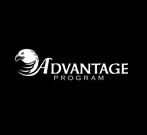 A logo that reads 'Advantage Program' in white with a black background.