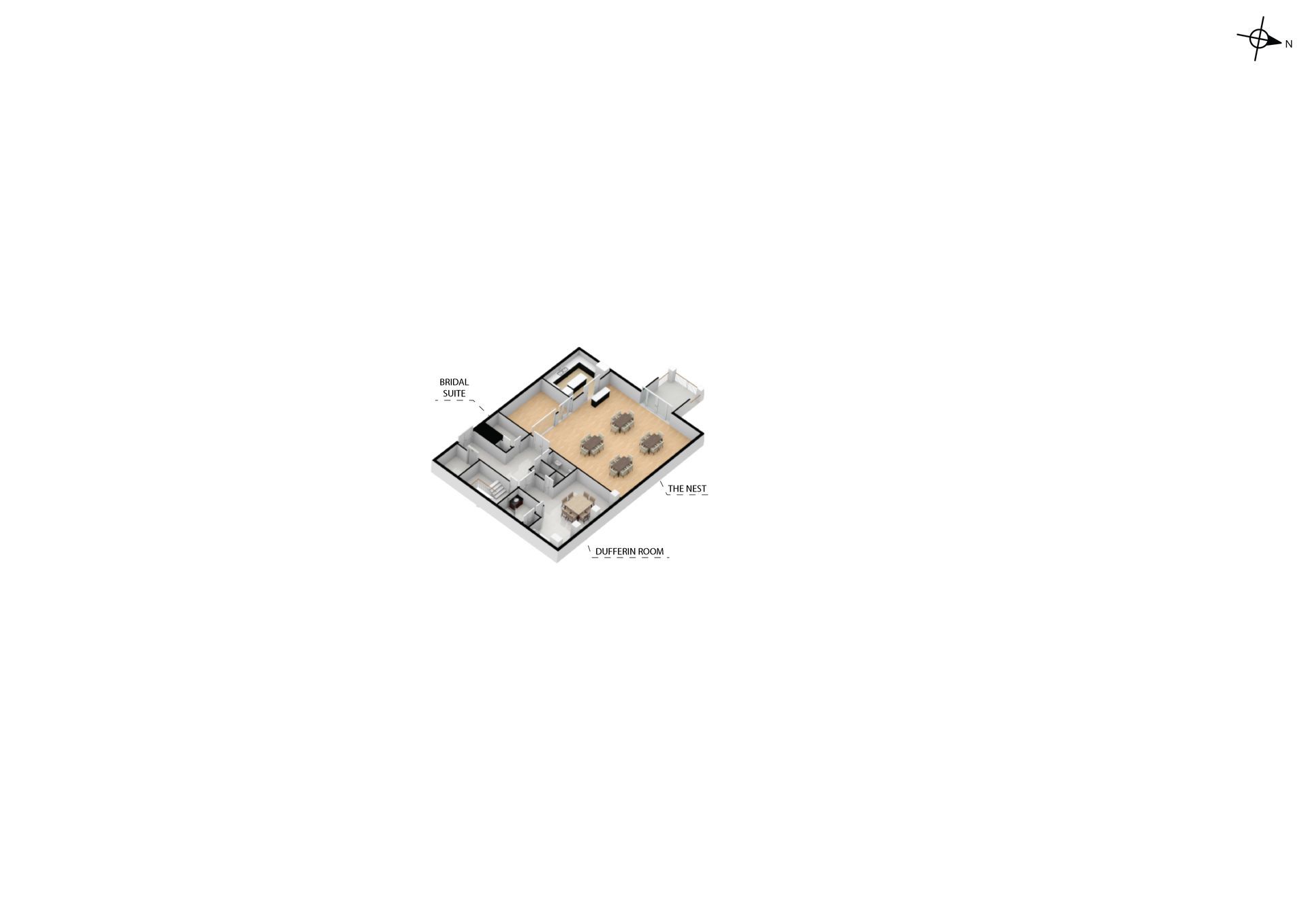 An aerial view of a house floor plan on a white background.