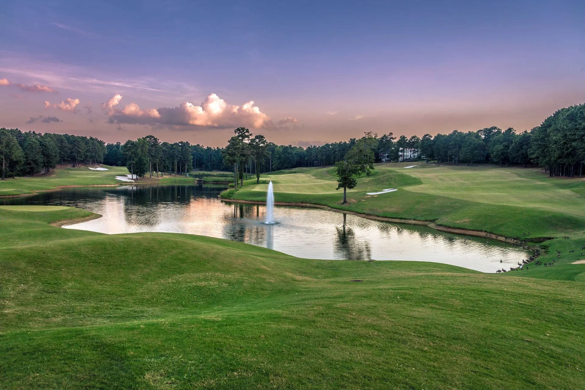 golf course at sunset