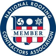 Logo for the National Roofing Contractors Association, featuring a shield with design elements and the word