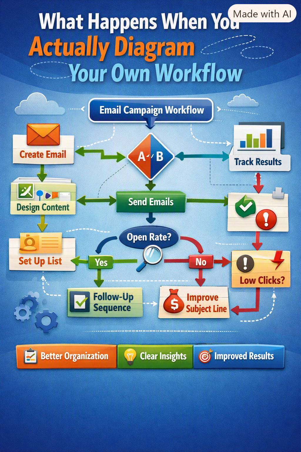 Flowchart of a nine-step email campaign-building process