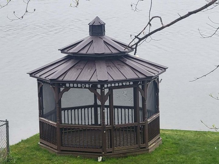 A gazebo beside a lake