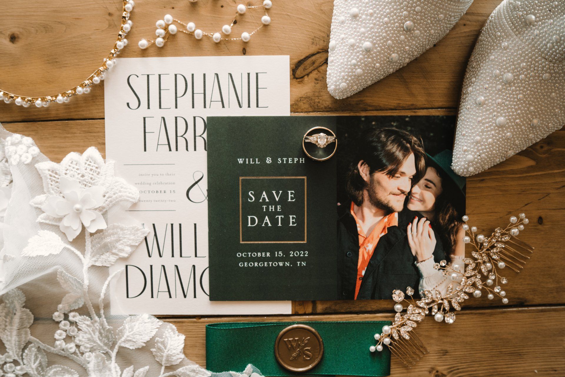 Save the Date and wedding invitations photographed by a Chattanooga Wedding Photographer