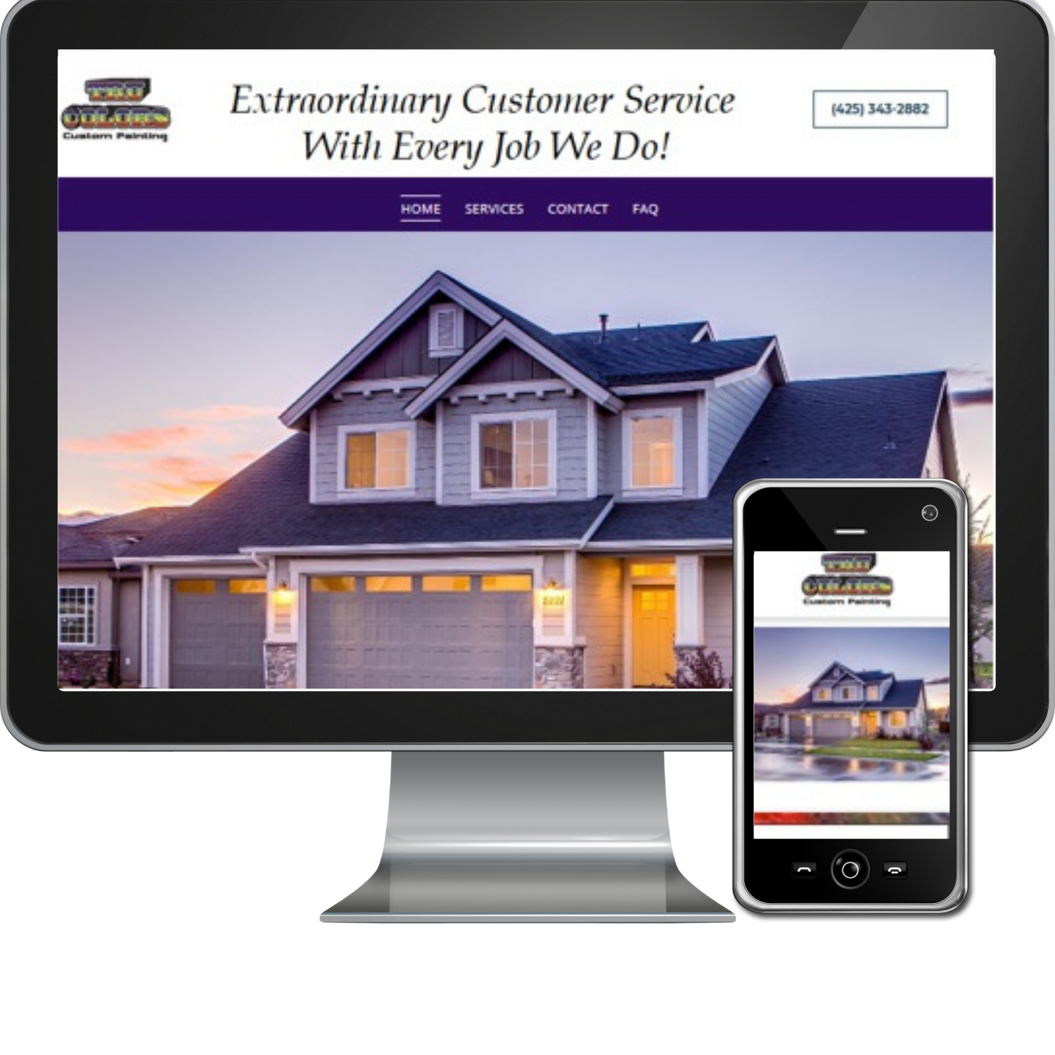 A computer monitor displays a website for extraordinary customer service