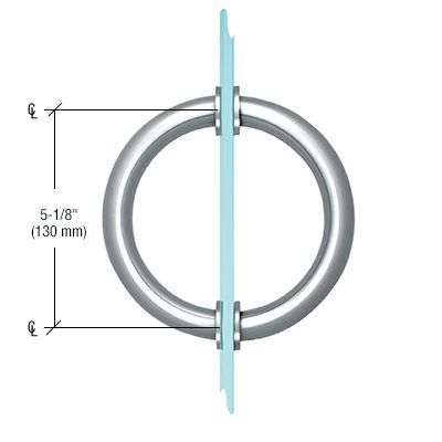 A drawing of a door handle with measurements on a glass door.