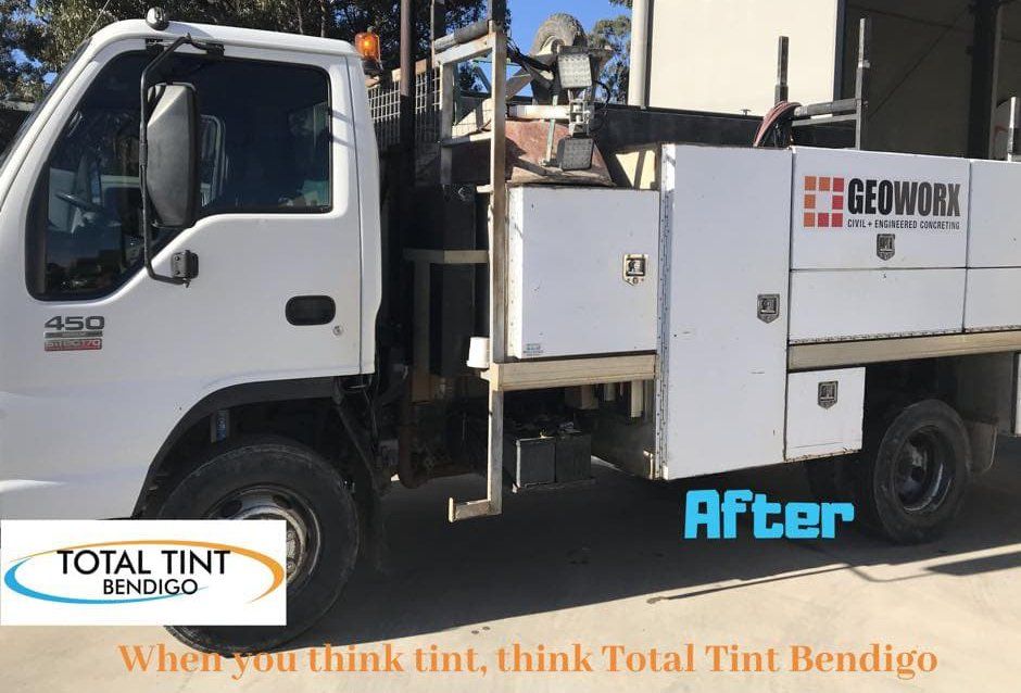 Geoworx Truck with Old Tint on the Window — Total Tint Bendigo in East Bendigo, VIC