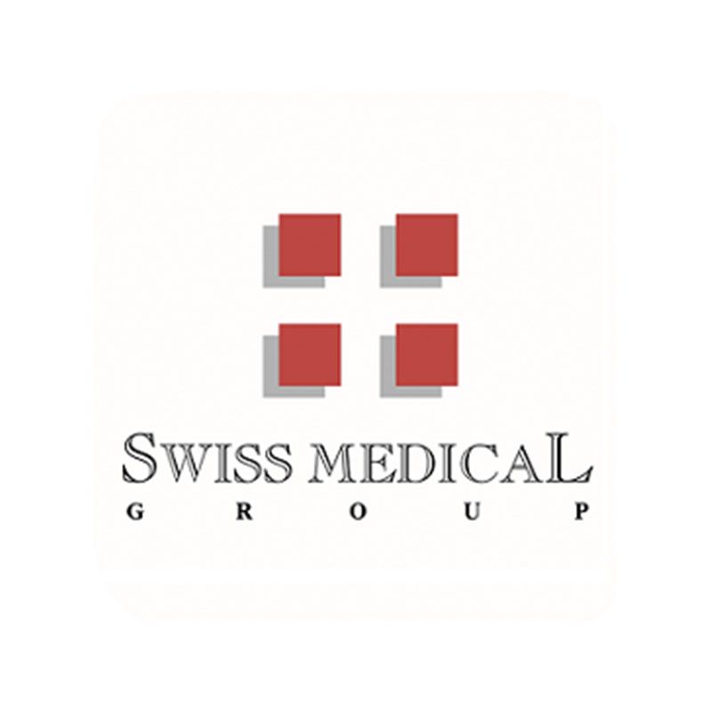 Logotipo del grupo médico suizo sobre un fondo blanco