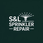 The logo for s & l sprinkler repair shows a sprinkler spraying water.