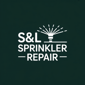 The logo for s & l sprinkler repair shows a sprinkler spraying water.