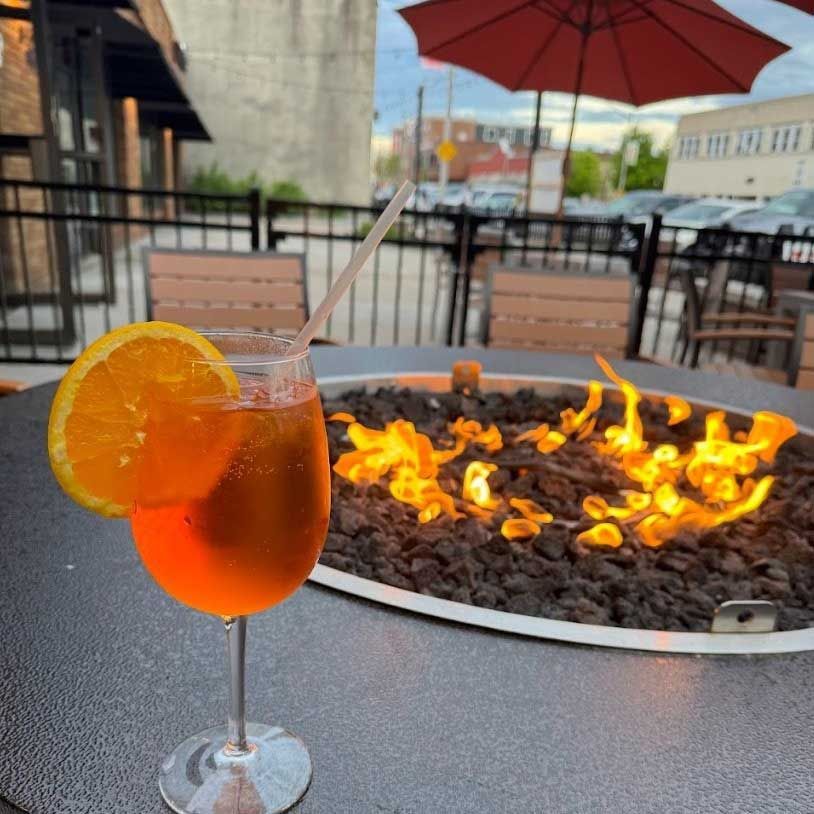 patio with drink