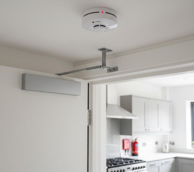 HMO fire safety compliance showing interlinked smoke detection and fire door specifications required for licensed properties