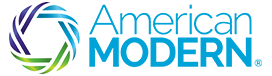 The logo for american modern is blue and green
