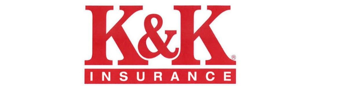A red k & k insurance logo on a white background