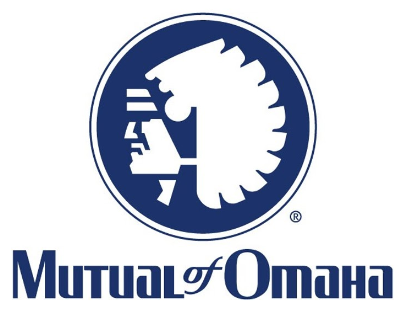 A blue and white logo for mutual of omaha