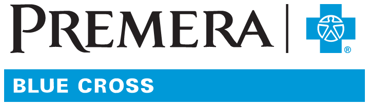 The logo for premiera blue cross is blue and white.