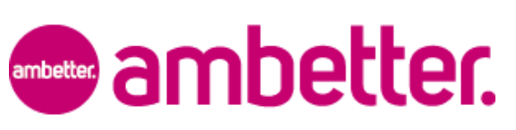A pink and white logo for ambetter on a white background