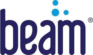 A blue and white logo for beam on a white background.